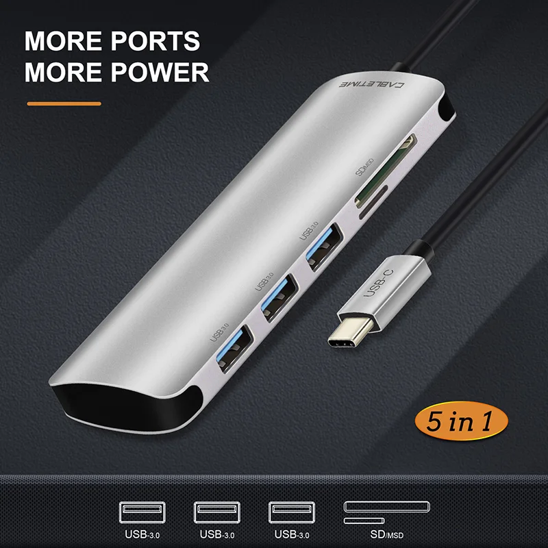 Cabletime USB Type C HUB to USB 3.0 SD & Micro SD Card Reader 5 in 1 USB-C Hub 3 USB Ports For Laptop PC MacBook Pro N175 Cabletime USB Type C HUB to USB 3.0 SD & Micro SD Card Reader 5 in 1 USB-C Hub 3 USB Ports For Laptop PC MacBook Pro N175