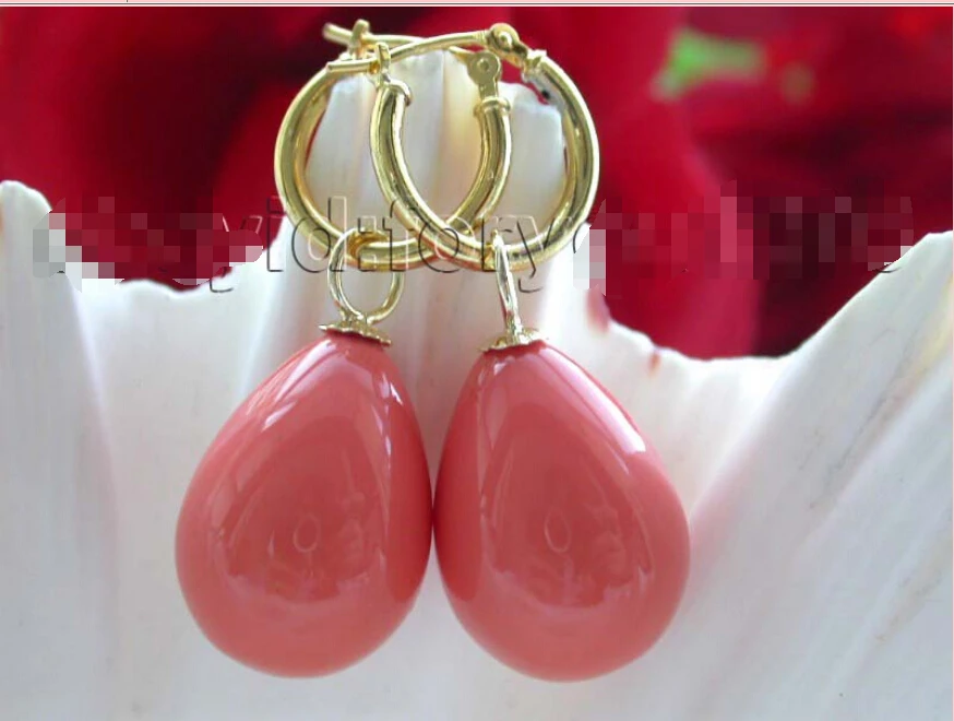 Натуральные жемчужные серьги 20 мм с розовым капельным покрытием 14k f929! | Украшения