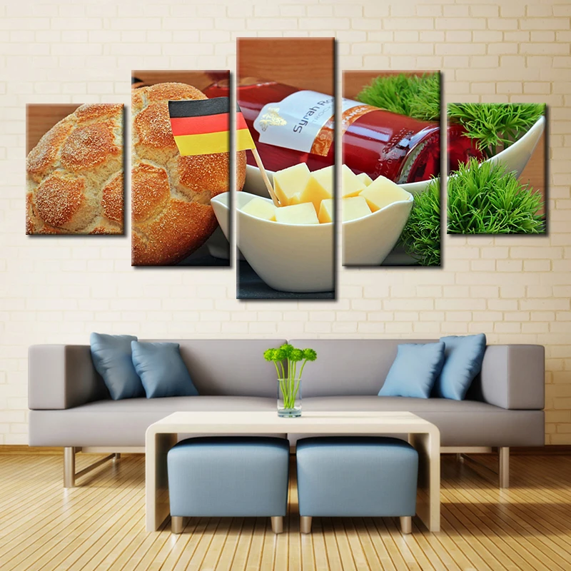 5 panel Modern Home Art Wall HD Picture Canvas printings Living Room Decoration Theme Germany cheese gastronomy vegetables | Дом и сад