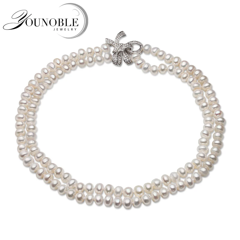

100% Real Double Button Round Pearl Necklace Women,wedding Multi Layer Choker Necklace Anniversary Party Gift