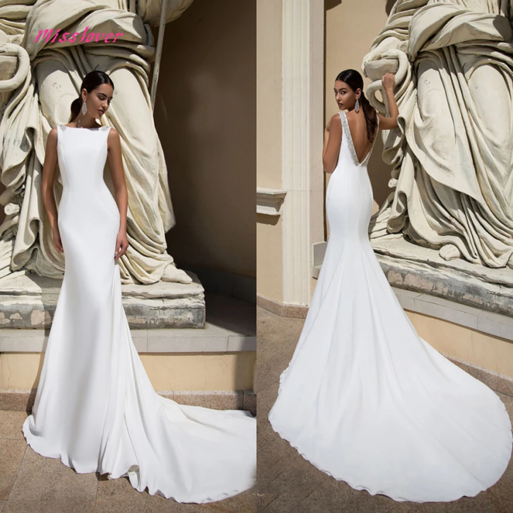 

Simlple Soft Satin Mermaid Bride Wedding Dress 2019 new Robe de mariee sexy backless Bridal Gown vestidos de noiva