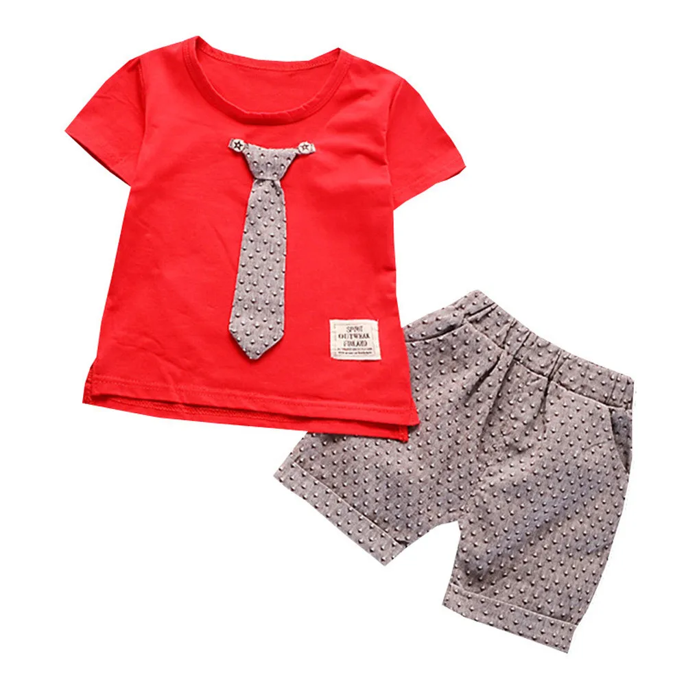 MUQGEW/летний комплект одежды для мальчиков футболка с короткими рукавами и галстуком+ однотонные шорты, комплект одежды для мальчиков roupa infantil vetement enfant fille# p30US