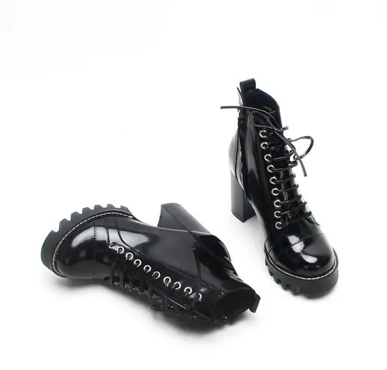 Sexy-High-Heel-Winter-Black-Ankle-Boots-Round-toe-Designer-Platform-Ladies-Lace-up-Motorcucle-Boots (5)