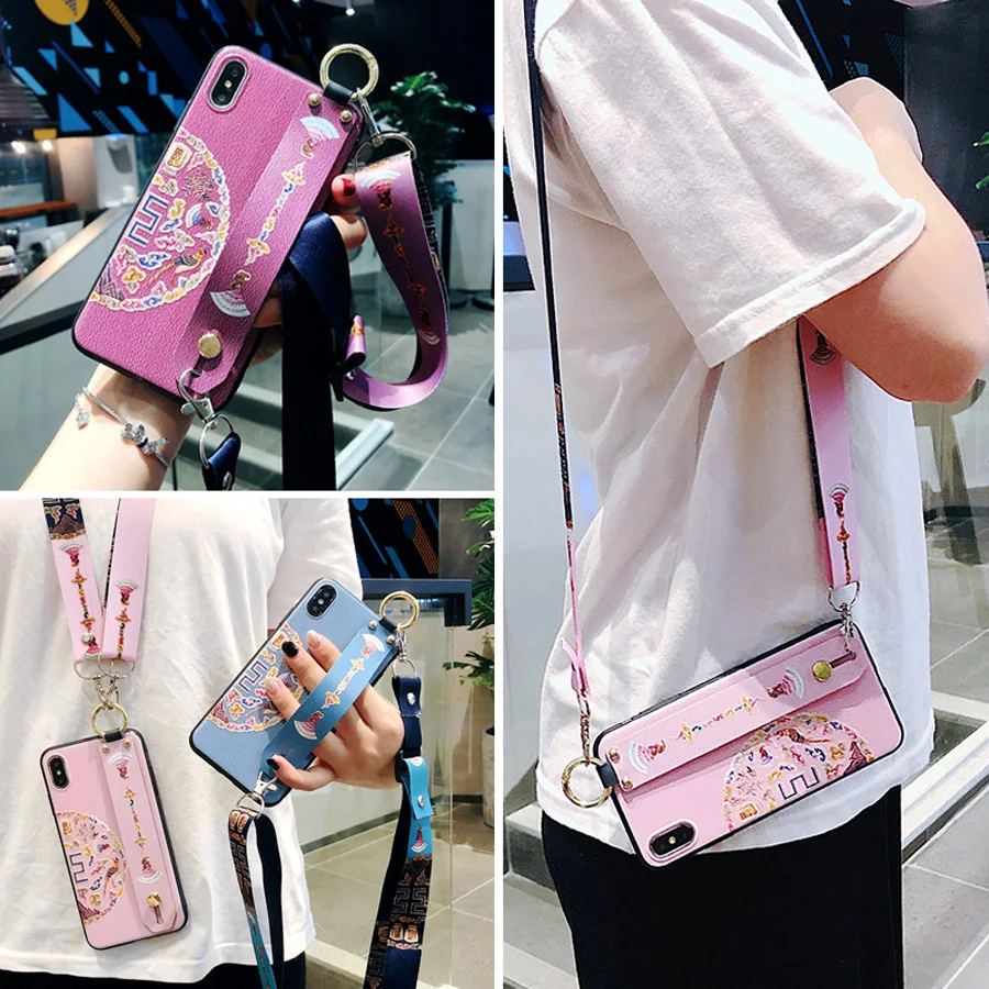 

strap tpu+pc case for xiaomi redmi note 5 7 pro mi 9 8 se lite case cover wristband holder shoulder phone bag capa fundas