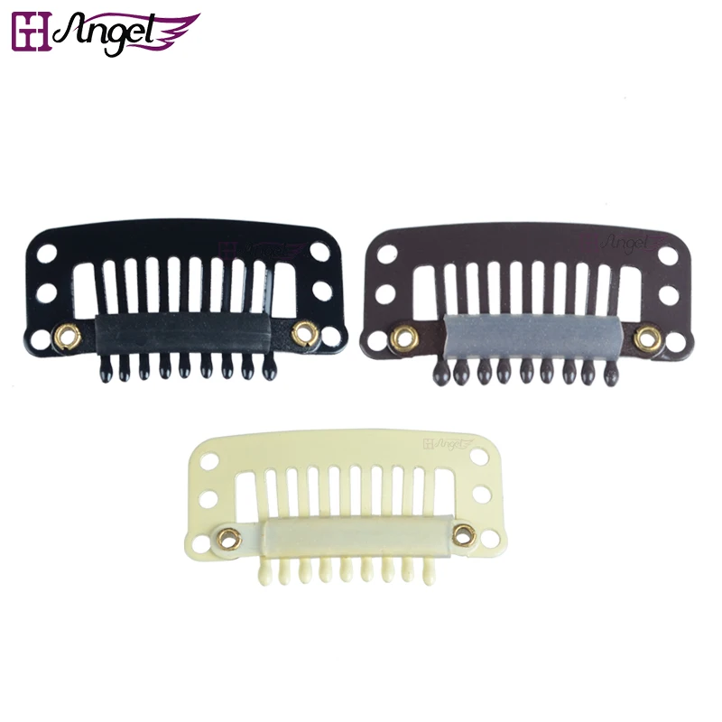 100pcs 32mm 9 teeth Hair Extension Clips Snap Metal Clips With Silicone