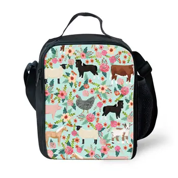 

THIKIN Women Lunchbags Cartoon Animals Lunch Box for Kids Cute Flower Pug Print Insulated Food Girl Packages Thermal Food Picnic