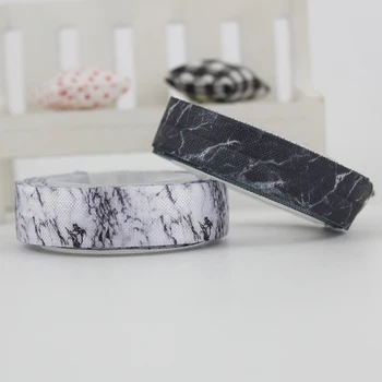 

16mm 5/8" White black marble print fold over elastic ribbon hair accessories DIY handmade Garment Accessories 20 yards