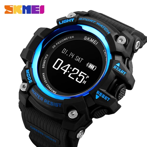 SkMEI новые часы Топ класса люкс Смарт Спорт калорий сердечного ритма шагомер электронные часы, Bluetooth модные умные часы Relogio Мужской - Цвет: blue black