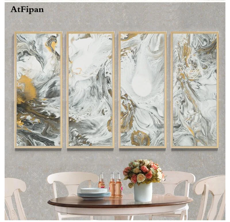 AtFipan 4 Panel Unframed Modern Abstrac Wall Art Canvas Posters And