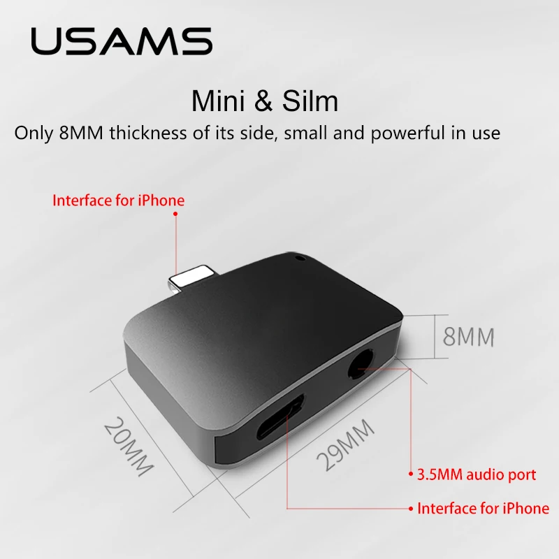 2 в 1 OTG адаптер для Lightning до 3 5 мм AUX штекер USAMS разъем наушников iPhone 7 и PLUS Aux