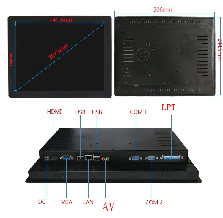 12 дюймов промышленных Сопротивление сенсорный ЖК все-в-одном компьютер металлический корпус карты BuckleType Installation1024 * 768