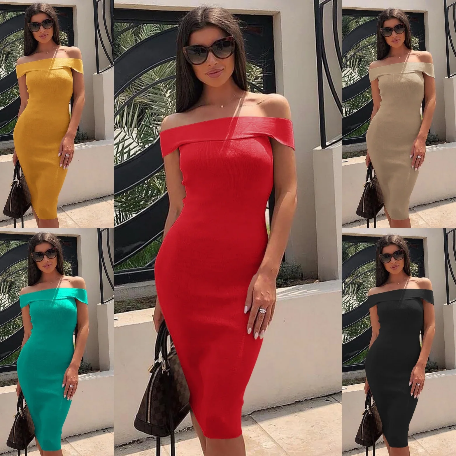 حمالة مثير قبالة الكتف فستان أنبوب الصيف النساء أسود أحمر الأساسية Bodycon فستان الشمس حمالة بسط ضمادة رداء فام 2019