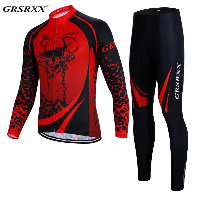GRSRXX Pro Bib Велоспорт Джерси Набор с длинным рукавом велосипедная одежда осень быстросохнущая MTB велосипедная одежда для езды на гоночном велосипеде одежда - Цвет: Normal Cycling Set