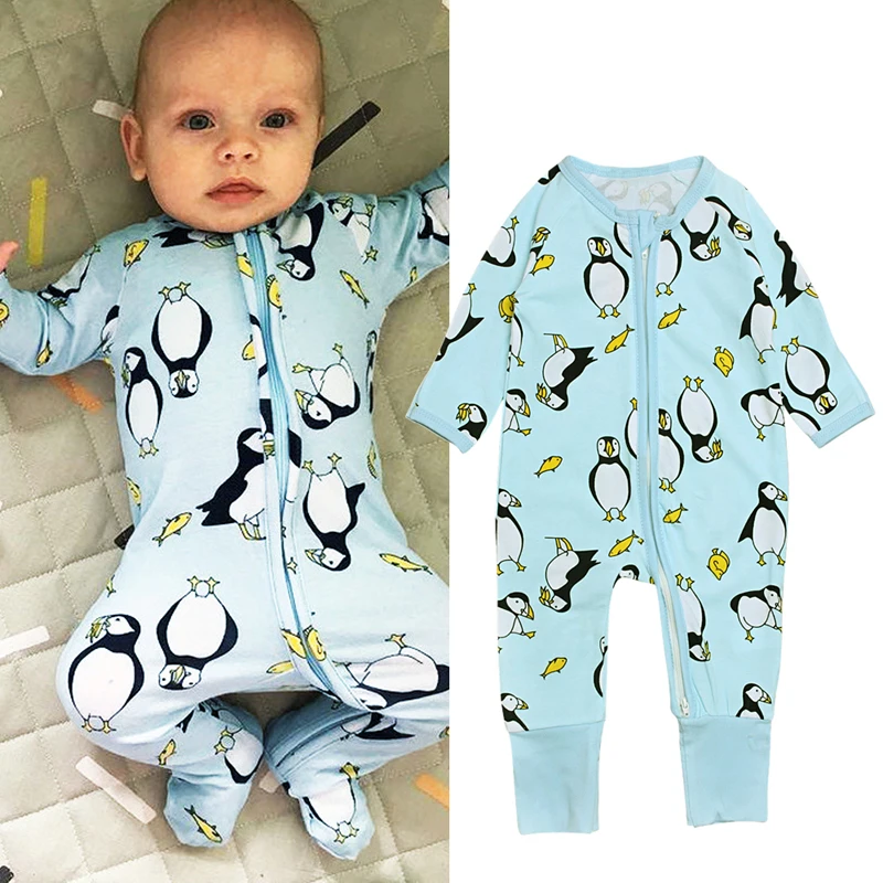 

2018 Baby Autumn Spring Cotton Cartoon Penguin Style Boys Clothes Newborn Baby Girls Clothing Infant Jumpsuit for Baby Clothes