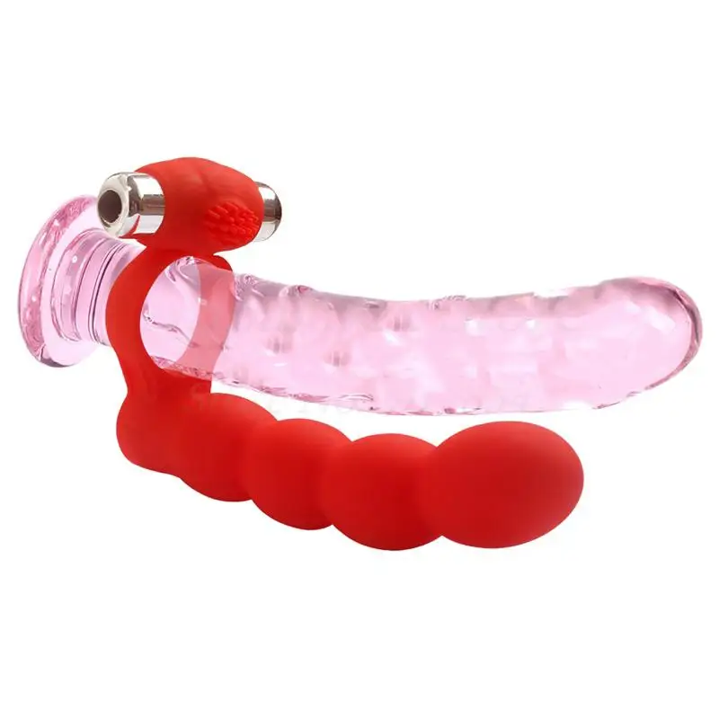 Vibrating Ring Double Penetration Strapon Dildo G spot Vibrator Anal Beads Penis Silicone Butt plug Vibrador Sex Toys For Couple