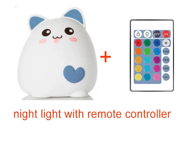 Светодиодный ночной Светильник милый Единорог Cat USB зарядка силиконовый мягкий мультфильм лампы Спальня детский ночник для детей, игрушки в подарок на день рождения - Испускаемый цвет: 4