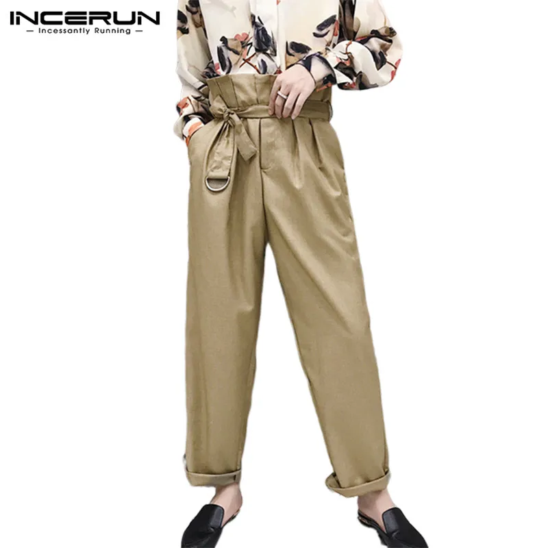 INCERUN новые модные однотонные мужские тонкие широкие брюки Уличная Повседневная Удобная хип-хоп свободные брюки Hombre 5XL - Цвет: Khaki