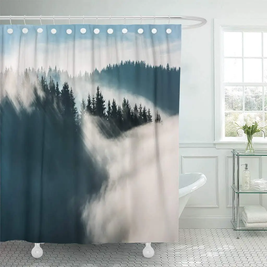 Shower Curtain Blue Wilderness View From Mountains To The Valley