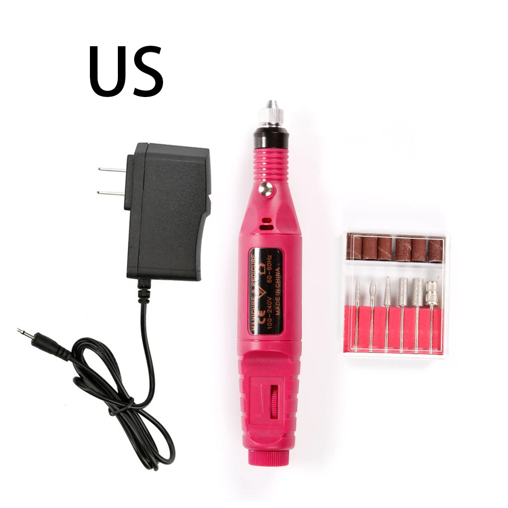 Порошковая электрическая машинка для маникюра, набор сверл для ногтей, набор для маникюра, педикюра, удаления кутикулы, акриловый гель, набор инструментов для удаления, EU, US Plug - Цвет: rose red US