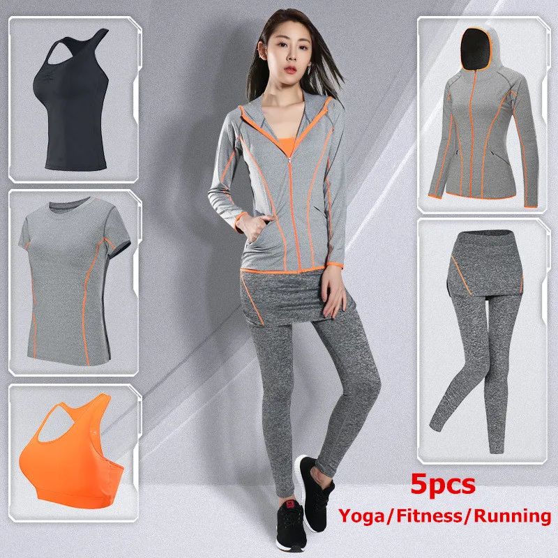 

Brand LEFAN 2018 Sport Suits Women Elastic Running Yoga Fitness Sets Female Sportswear Tights Training Sports Clothes Set 4-5pcs