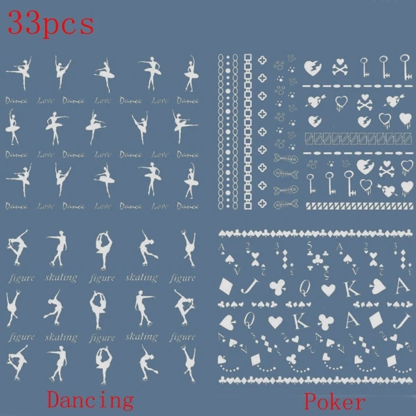 

33pcs Water Nail Transfers Dancer Dancing Poker Nail Decals Stickers White Black Nail Decoration