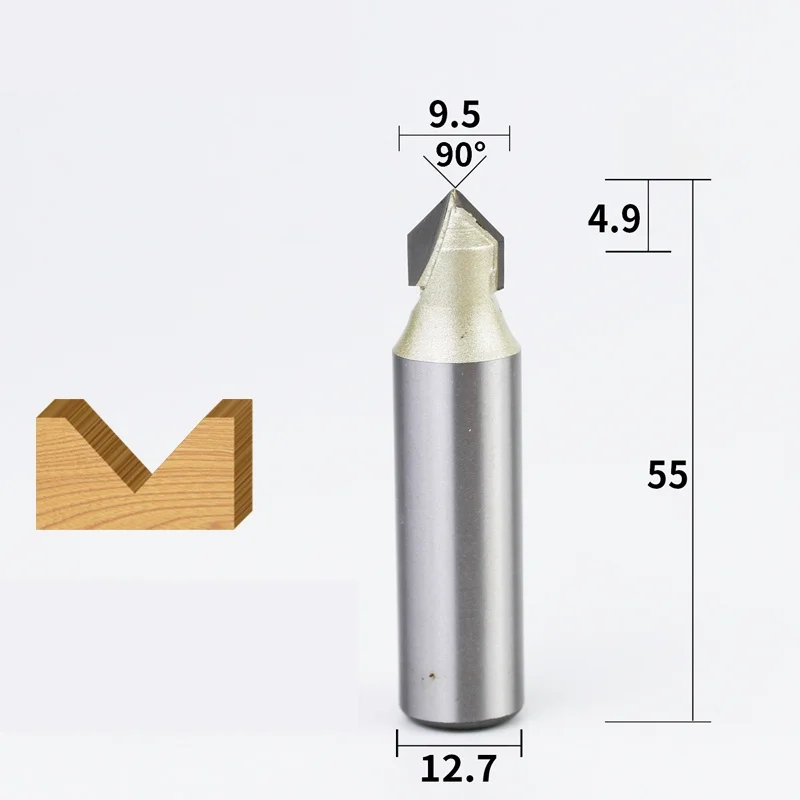 90 Degrees-1PCS, 12,7 мм ЧПУ твердосплавный фрезерный станок, деревообрабатывающий фрезерный станок, 3D V фрезерный станок, Деревянный инструмент, твердая древесина, МДФ - Длина режущей кромки: 127952