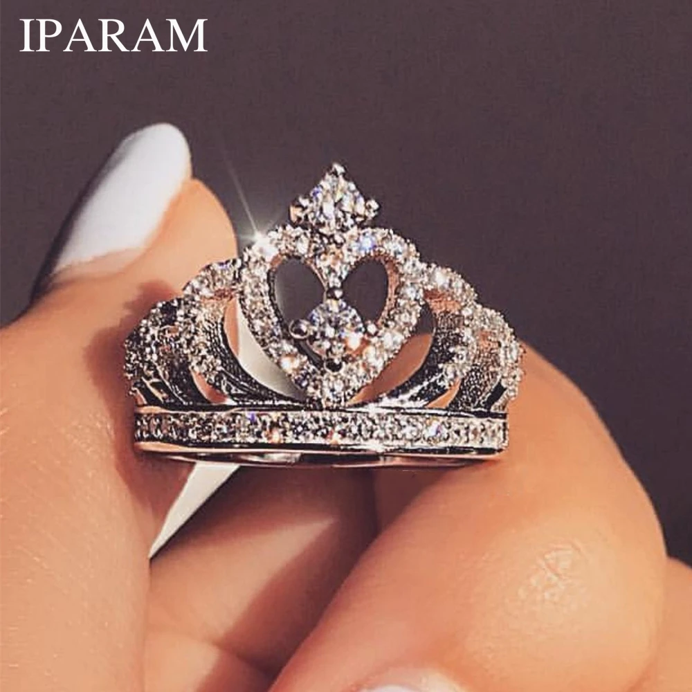 IPARAM Fashion Luxury Silver Zirconia Crown Ring Women's Wedding Party AAA Zircon Crystal Ring 2018 Romantic Jewelry