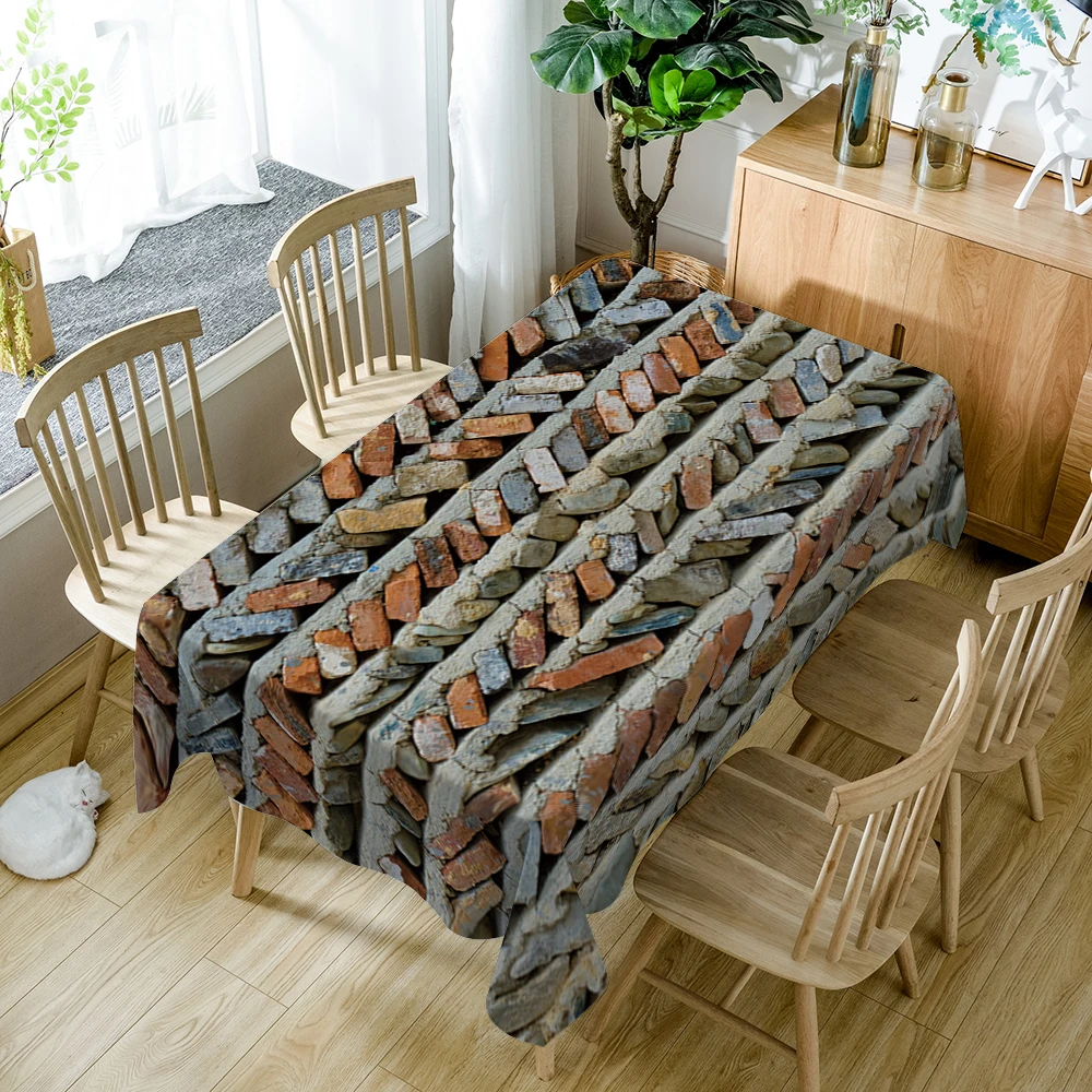 Geometric Striped Polyester Fabric 3D Tablecloth Black&Gray Splice Pattern Thicken Washable Rectang