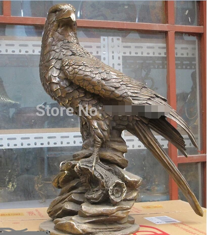 

0> 24"Western art Statue Bronze Beautiful Sculpture hawk eagle tercel Stand effigy