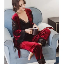 Элегантная мягкая Пижама женская пижама весна зима теплая плюс размер с длинными рукавами бархатная пижама костюм ночное белье 3 шт пижамный комплект