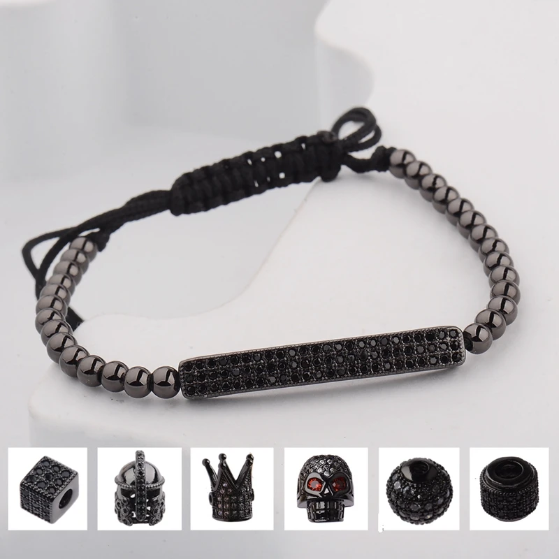 

2017 New Black Diy Design Pave CZ Ball Charm Bracelet Men Women Braided Macrame Copper Beads Jewelry Gift For Men Women