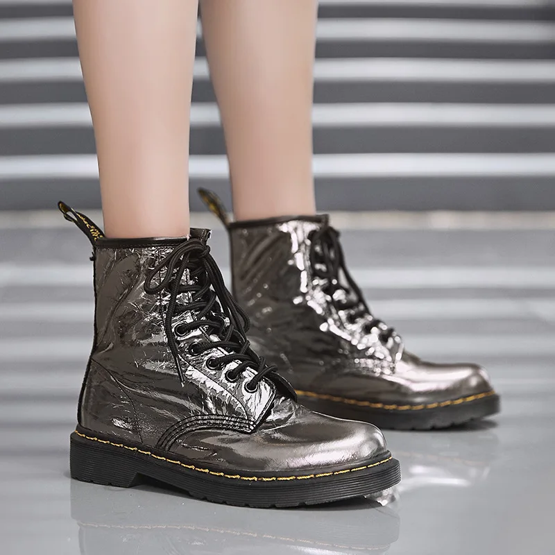 

Hip Hop Punk Jason Martins Boots Women Gold Sliver Genuine Leather Boot Platform Winter Motorcycle Boots Women Ankle Boots