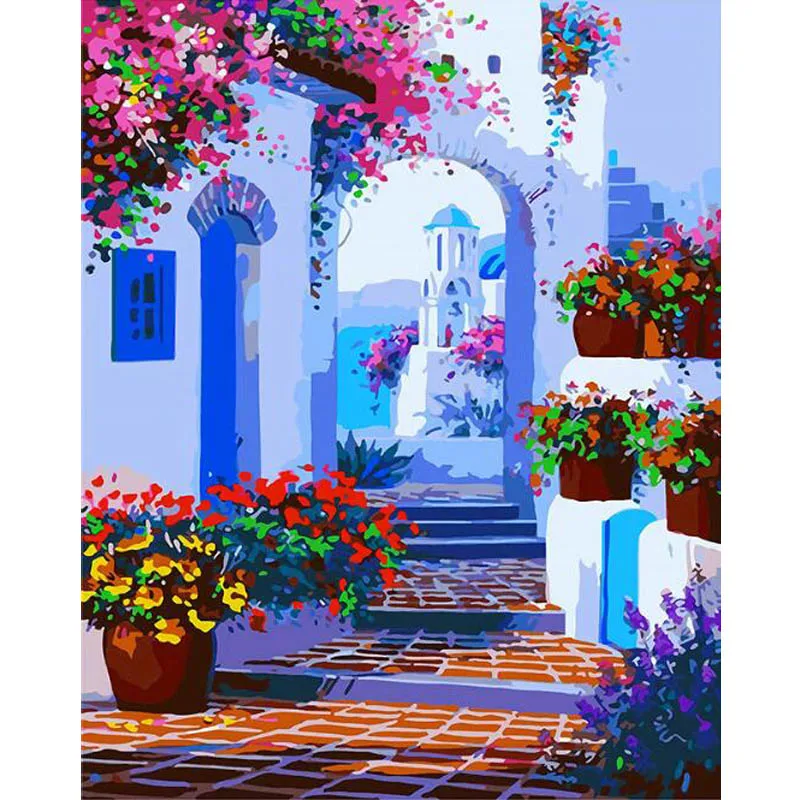 

Oil paint painting by numbers diy picture drawing coloring on canvas painting by hand wall paint by number landscape