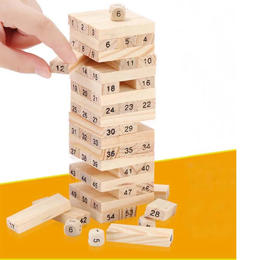

3D Wooden Building Blocks Toys for Kids Number Math Learning Wood Domino Stack Board Family Game for Children
