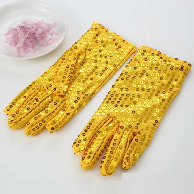 yellow Праздничные перчатки для запястья с блестками, Вечерние перчатки для танцев для детей, взрослых, унисекс, женские перчатки из полиэстера - Цвет: yellow
