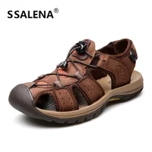 Genuine Leather Summer Sandals Men Hollow Out Closed Toe Flats Shoes Men Quick-Drying Comfortable Casual Beach Shoes A849