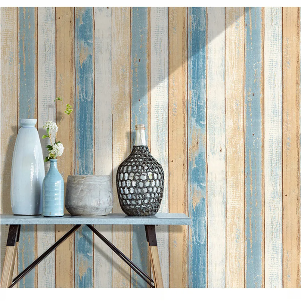 

Funlife Mediterranean Fresh Blue Vertical Wood Grain Self-adhesive Wall Sticker Dormitory Furniture Renovation Background Wall