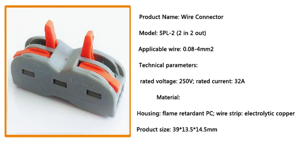 Wire Connector SPL 212 plug in waterproof connector Compact electrical fast connection Universal Terminal Block power connector
