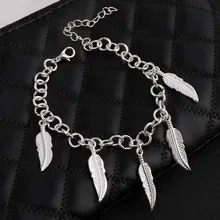 Новые модные украшения Серебро Для женщин браслет перо Ленточки серебро Браслеты& браслеты для запястья