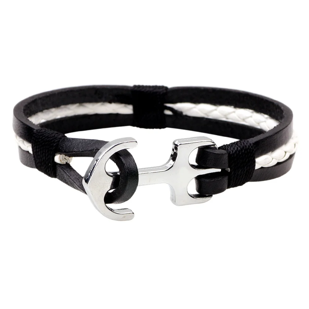 

Fashion Trendy Silver Anchor Man Leather Bracelet Charming Handwoven Women Bracelets Bangles High Quality Leather Bangles Jewelr