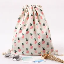 Original Travel Storage Drawstring Bag Summer Beach Cute Pineapple Print Women Backpack Literary Canvas Bag for Girls Picnic