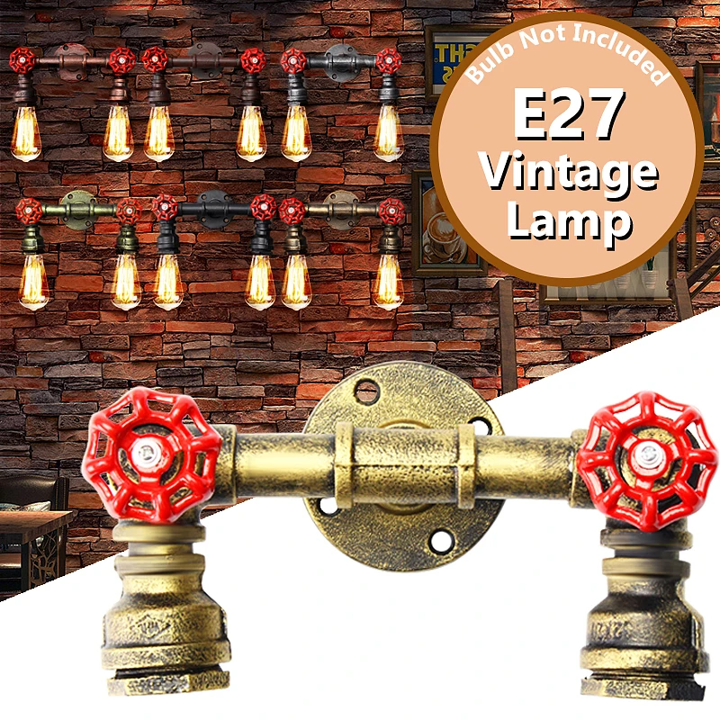 

Best price E27 Vintage Industrial Rustic Wall Sconce Wall Light Fixture Fitting Water Pipes Style