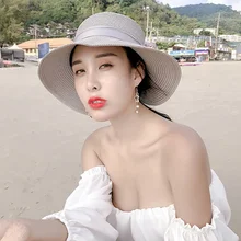 Новая Соломенная Панама женская летняя пляжная с широкими полями с бантом Солнцезащитная уличная дорожная шляпа XD88