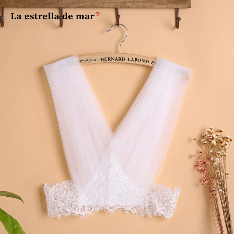 La estrella de mar Свадебная накидка 2019 Новый Тюль Кружево sexy V средства ухода за кожей шеи Высокая талия Scoop свадебное болеро дешевые белы