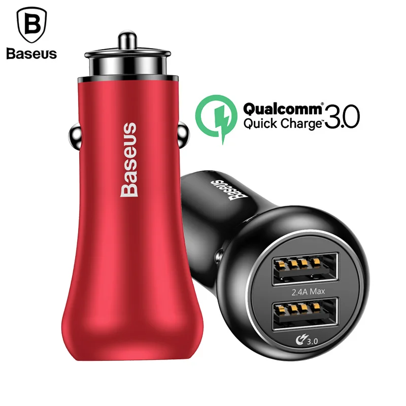 

Baseus QC3.0 USB Car Phone Charger For iPhone 7 Samsung galaxy S8 Xiaomi Phone Charger 5V 3A Dual USB Car-Charger Fast Charging