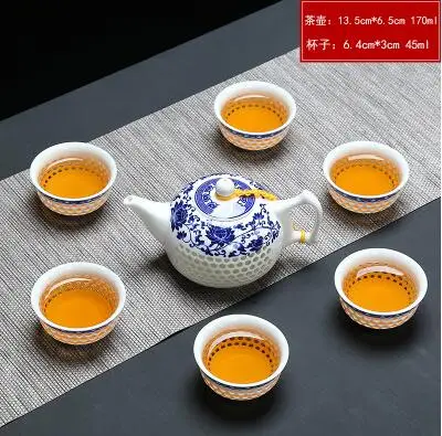 1 Pot 6 Cups E Синий белый изысканный керамический чайник чайники чайная чашка фарфоровый китайский чайный набор кунг-фу посуда для напитков - Цвет: 1 Pot 6 Cups E