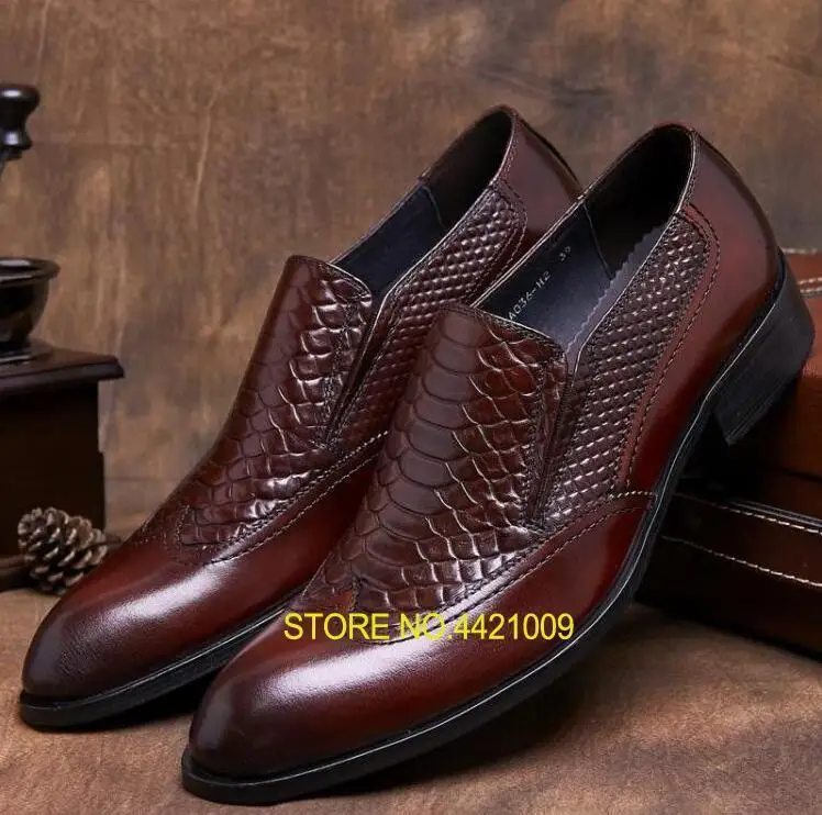 

Dress shoes men slip on genuien leather patchwork perlage pointed toes smart casual shoes breathable moccasins low heel oxfords