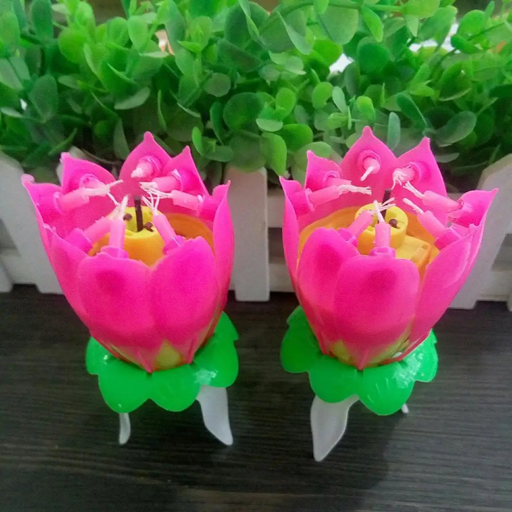 

Fashion Lotus Flower Festival Birthday Cake Decorative Music Candles Fashion Modeling automatic flowering no pollution As Gift