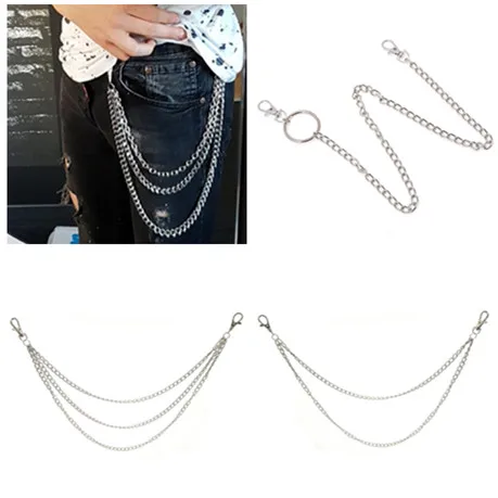 

Belt Chain 1Layer/2Layer/3Layer Rock Punk Hook Trousers Pant Waist Link Metal Wallet Silver Chain Fashion Men Jewelry