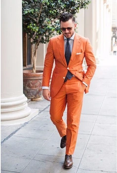 

Custom Made Handsome Orange Groom Tuxedos Groomsman Wedding Blazer Man Prom Suits (Jacket+Pants+Tie)